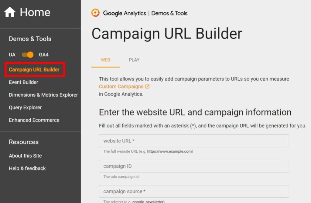 1. Google Campaign URL Builderを開く