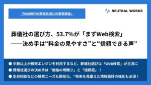 【実態調査】葬儀社の選び方、53.7％が「まずWeb検索」——決め手は“料金の見やすさ”と“信頼できる声”