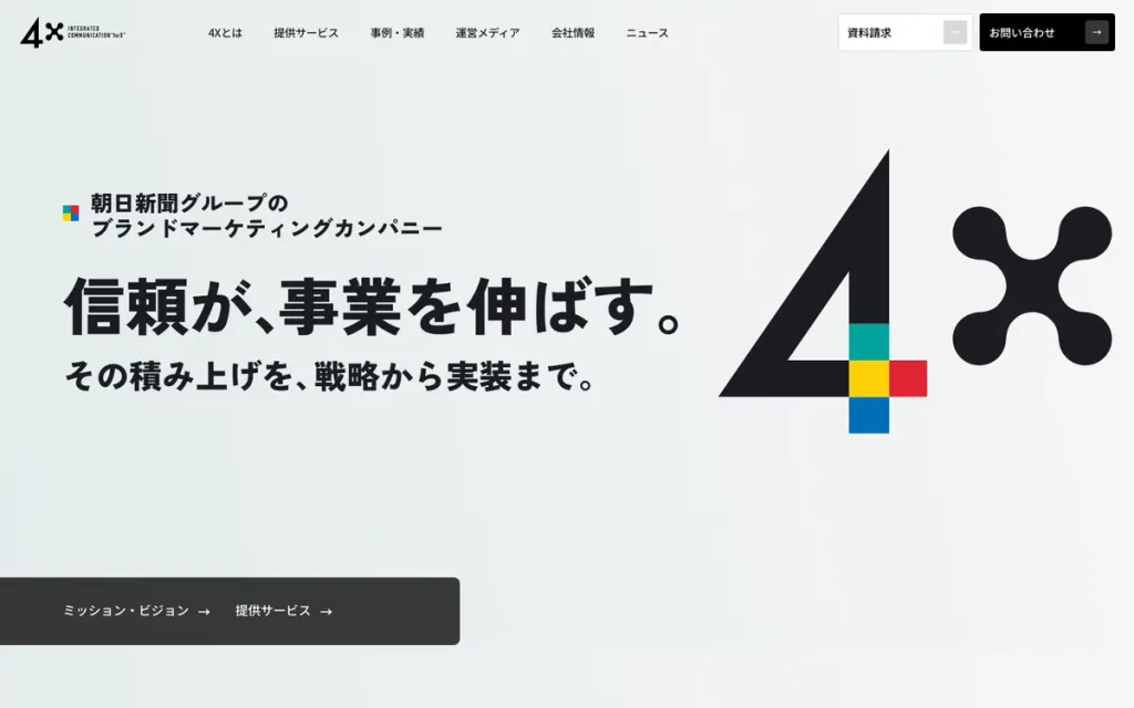 株式会社4X 公式サイトのファーストビュー