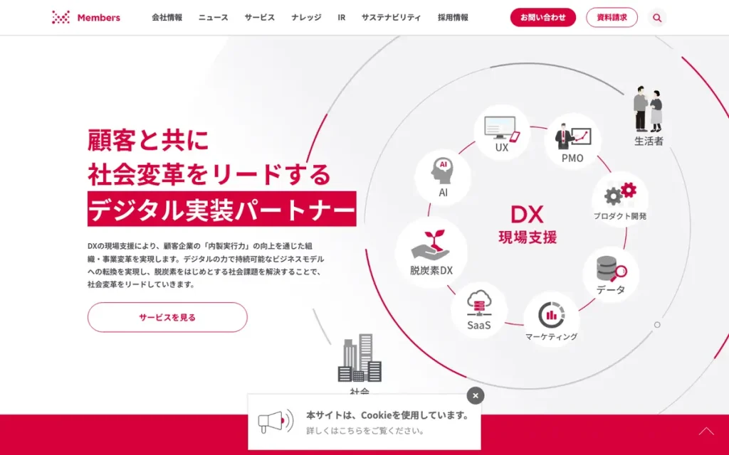 株式会社メンバーズ 公式サイトのファーストビュー